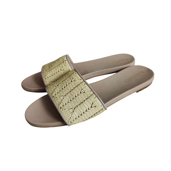 Kaanas Women's Sz 10 Mallorca Woven Embroidered Flat Slide Sandal Tan - Picture 1 of 8